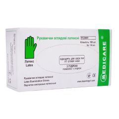 Рукавички (М/L) оглядові латексні, нестерильні припудрені, "Medicare", 100 шт.