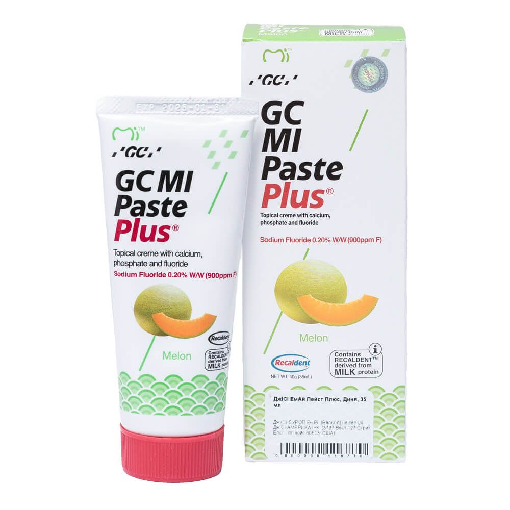 

Паста для реминерализации зубов, 35 мл, со вкусом дыни, GC Mi Paste Plus