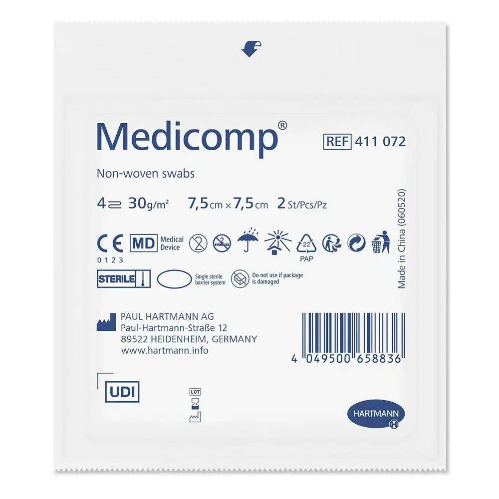 

Стерильні серветки з нетканого матеріалу Medicomp, 7,5х7,5см, HARTMANN